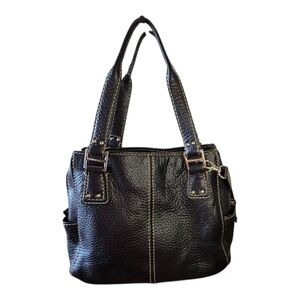 Fossil Black Pebbled Leather Multi Compartment Satchel Shoulder Bag